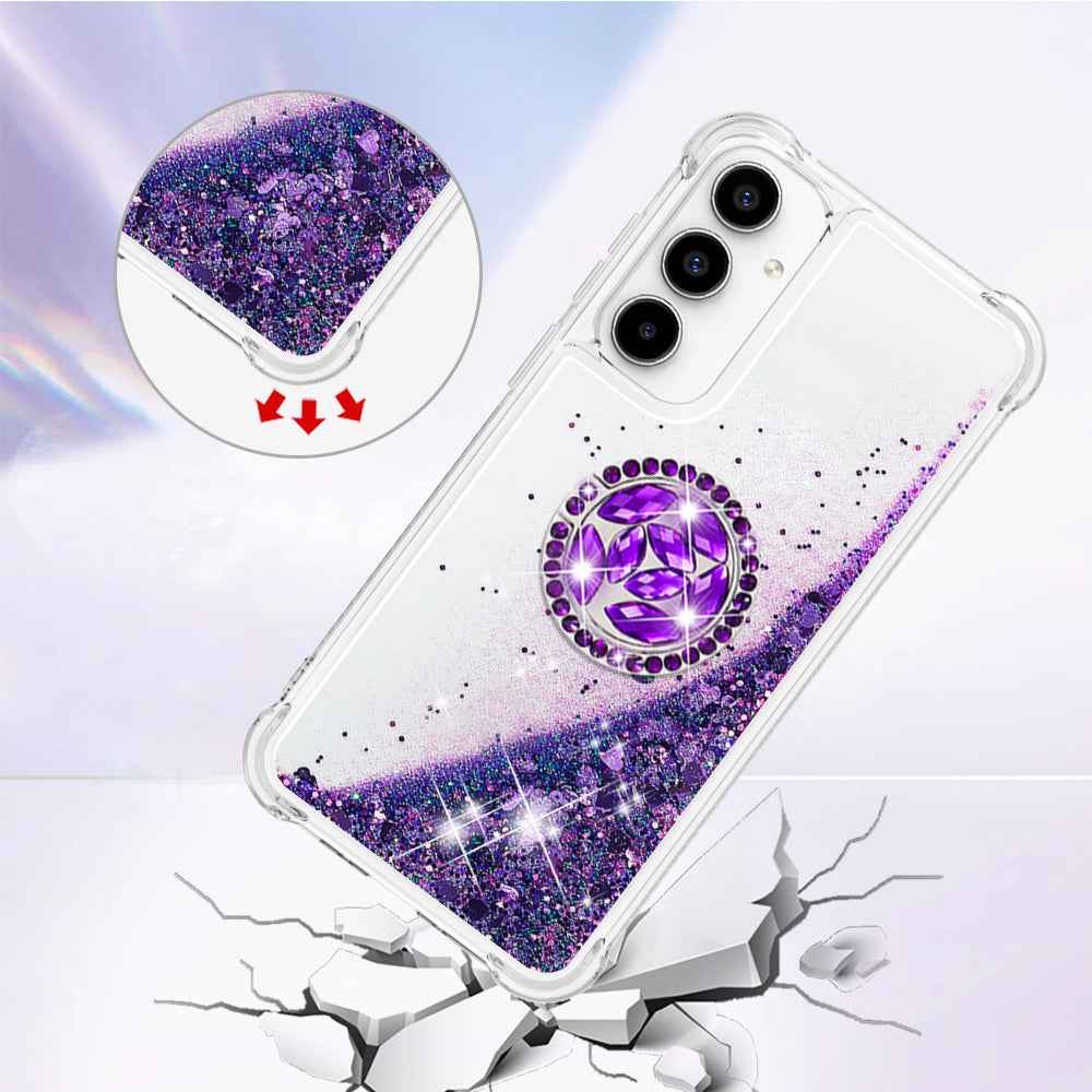 For Samsung Galaxy A57 5G TPU Case with Kickstand Quicksand Shockproof Cover - Dark Purple / Heart