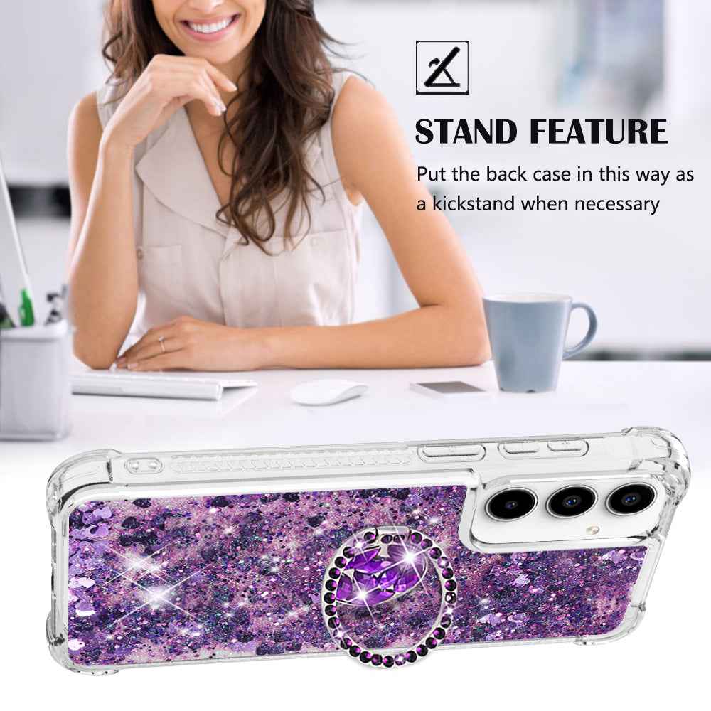 For Samsung Galaxy A57 5G TPU Case with Kickstand Quicksand Shockproof Cover - Dark Purple / Heart