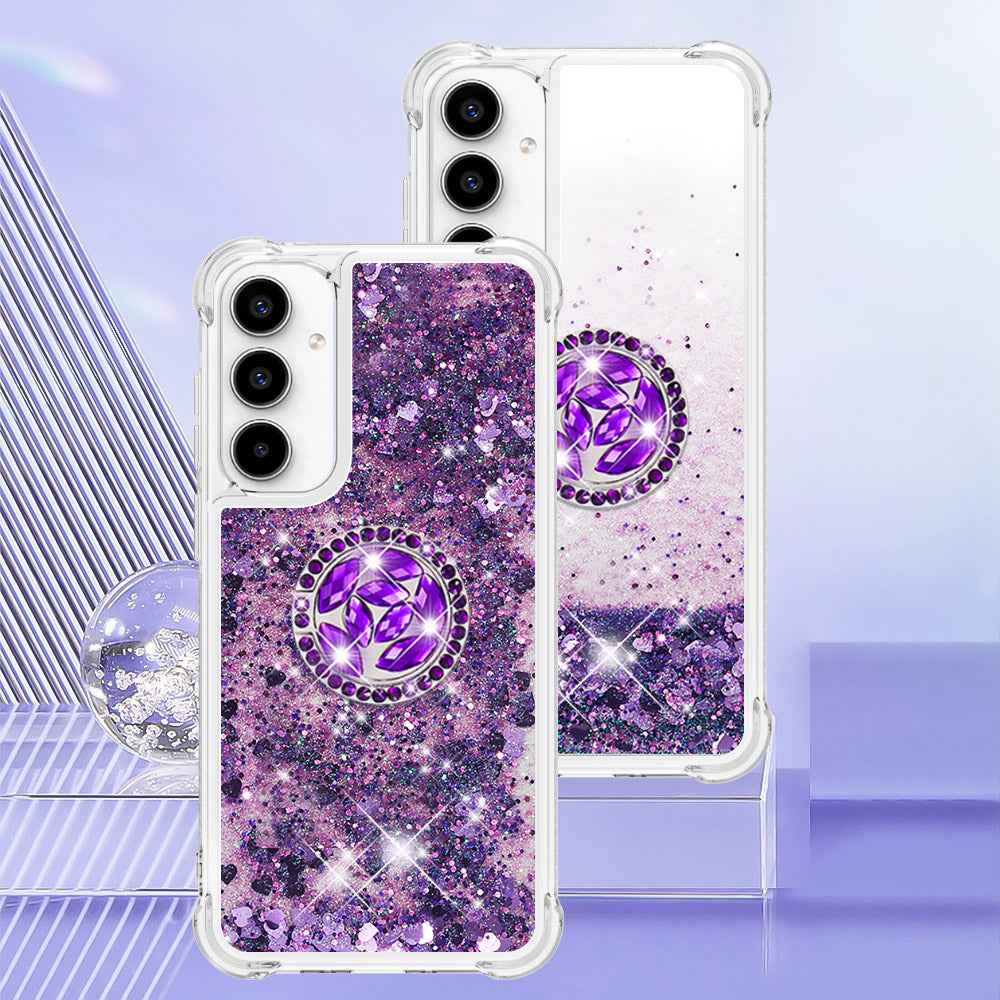 For Samsung Galaxy A57 5G TPU Case with Kickstand Quicksand Shockproof Cover - Dark Purple / Heart