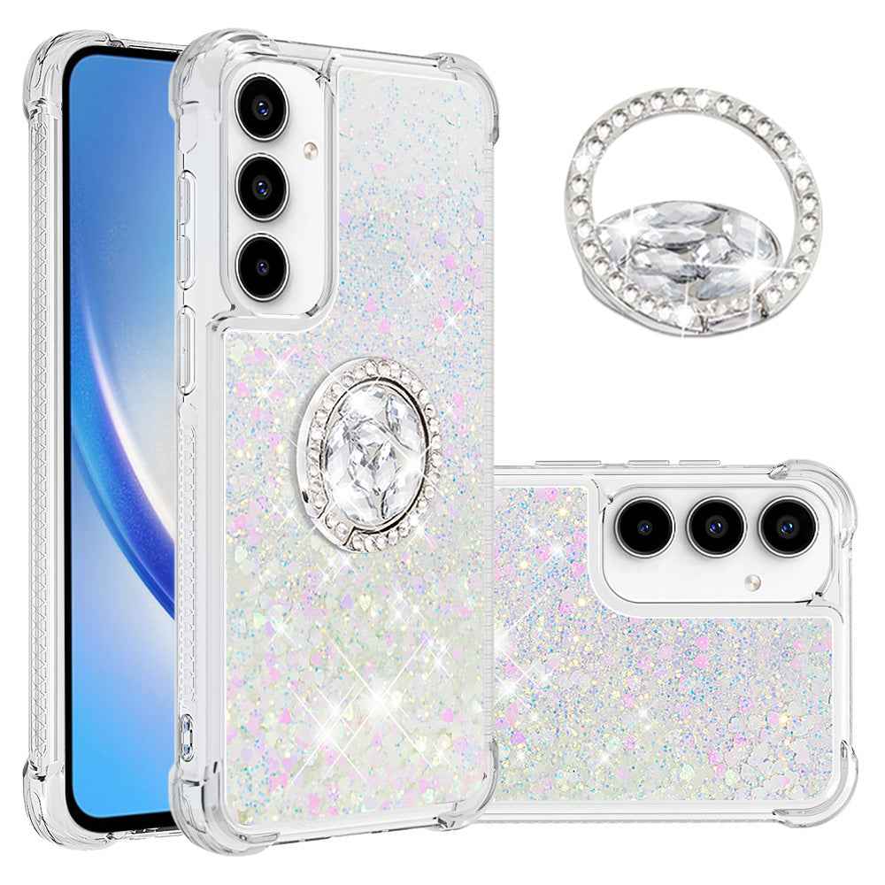 For Samsung Galaxy A57 5G TPU Case with Kickstand Quicksand Shockproof Cover - Laser / Hearts