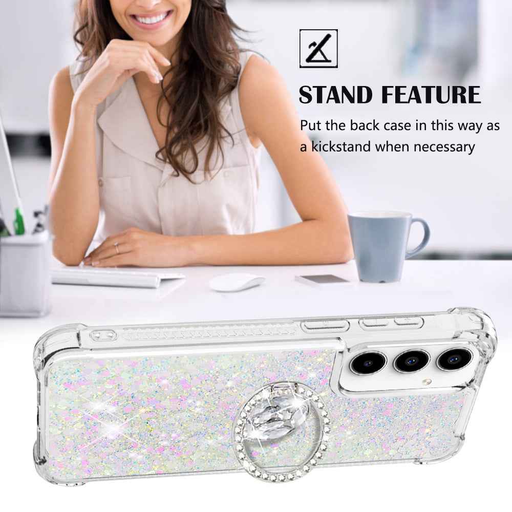 For Samsung Galaxy A57 5G TPU Case with Kickstand Quicksand Shockproof Cover - Laser / Hearts