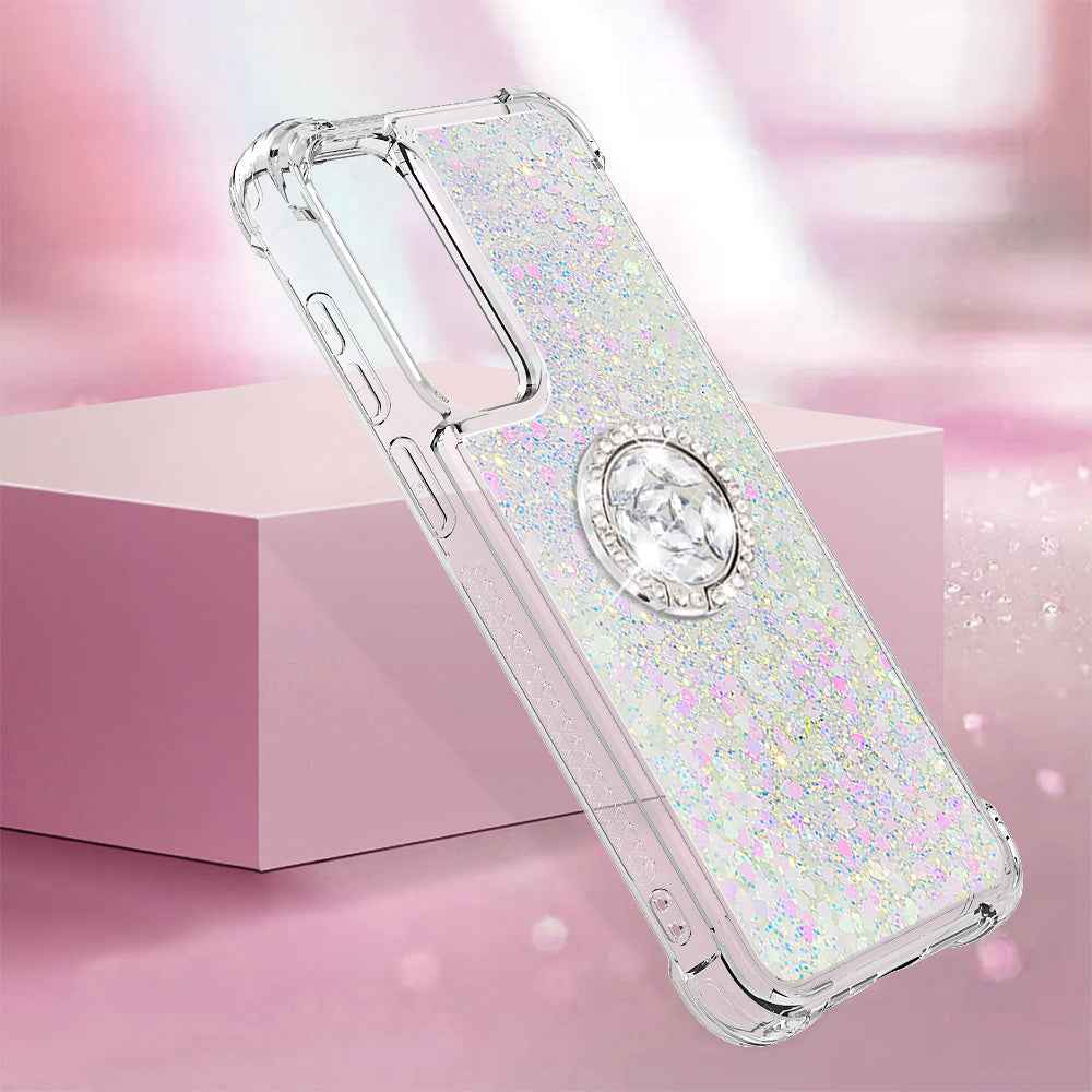 For Samsung Galaxy A57 5G TPU Case with Kickstand Quicksand Shockproof Cover - Laser / Hearts