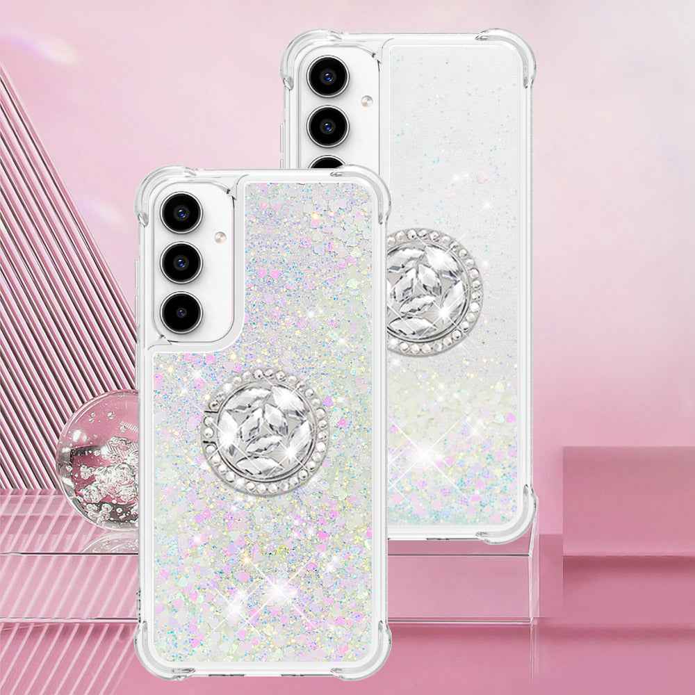 For Samsung Galaxy A57 5G TPU Case with Kickstand Quicksand Shockproof Cover - Laser / Hearts