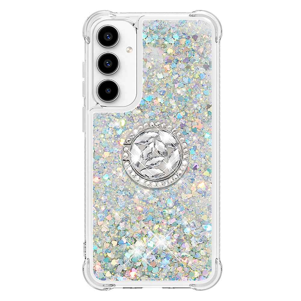 For Samsung Galaxy A57 5G TPU Case with Kickstand Quicksand Shockproof Cover - Silver / Hearts