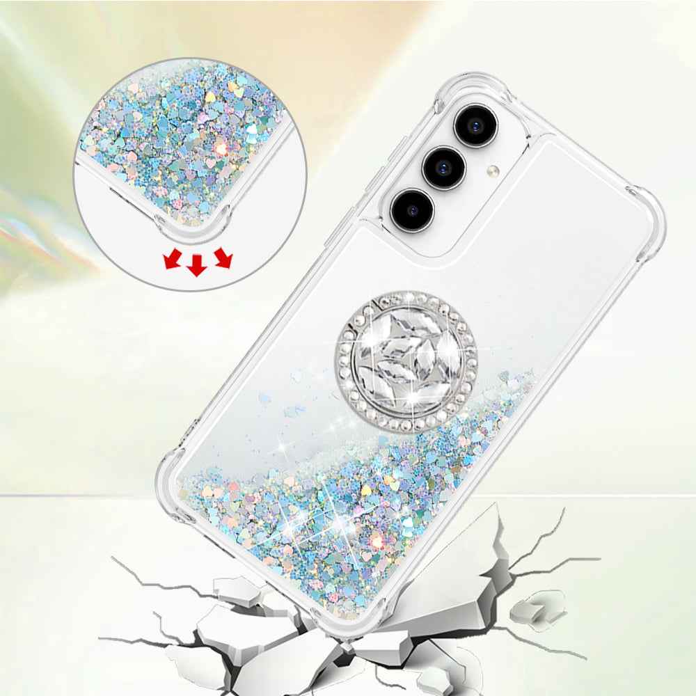 For Samsung Galaxy A57 5G TPU Case with Kickstand Quicksand Shockproof Cover - Silver / Hearts