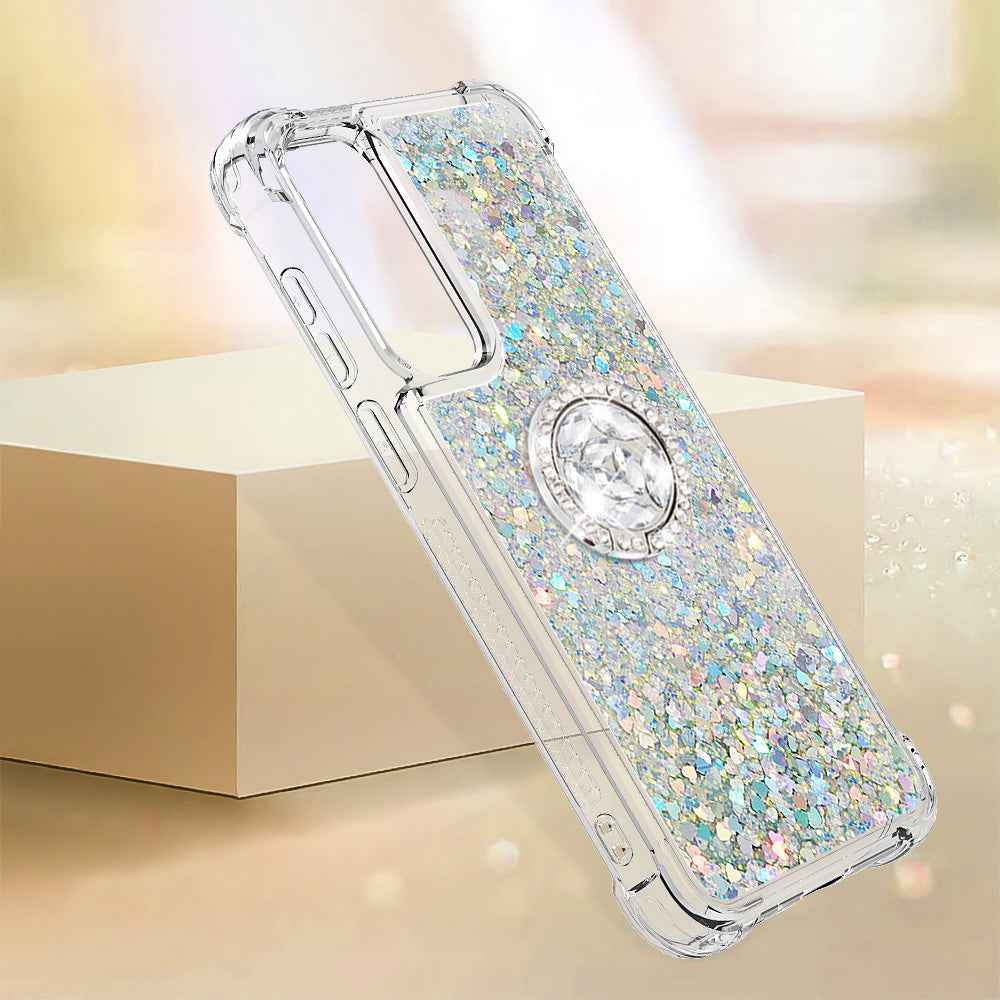 For Samsung Galaxy A57 5G TPU Case with Kickstand Quicksand Shockproof Cover - Silver / Hearts