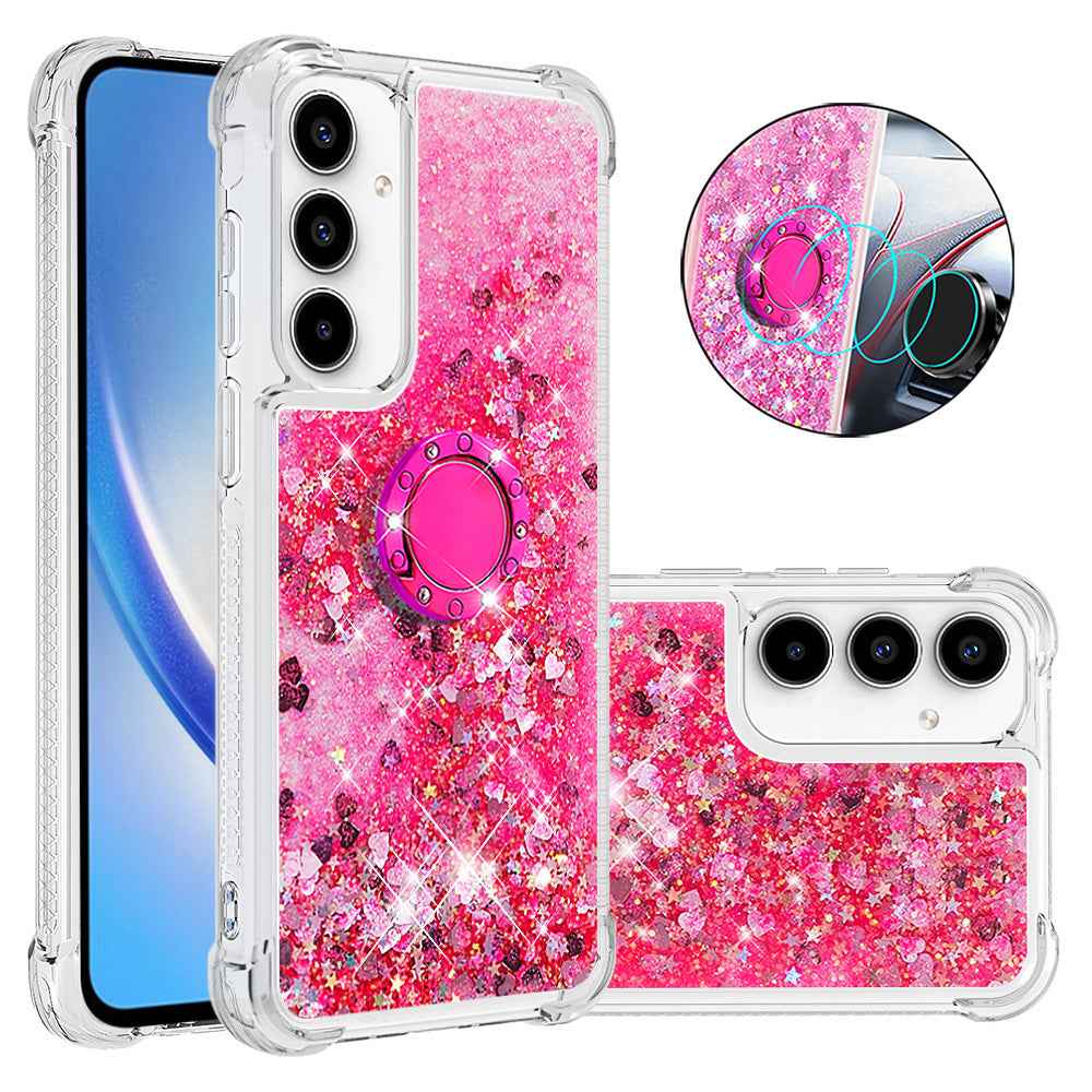 For Samsung Galaxy A57 5G TPU Case with Kickstand Quicksand Shockproof Cover - Pink / Hearts