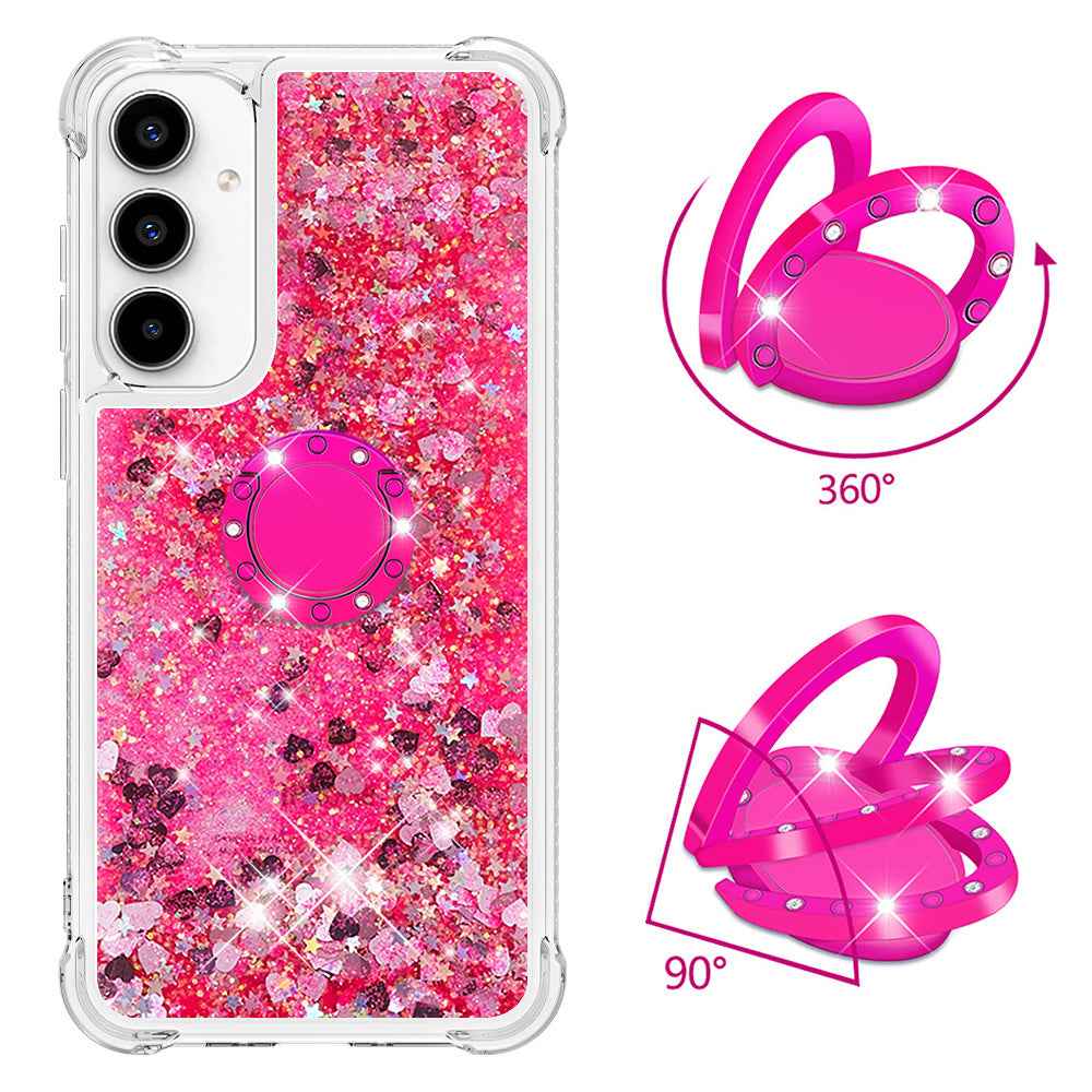 For Samsung Galaxy A57 5G TPU Case with Kickstand Quicksand Shockproof Cover - Pink / Hearts
