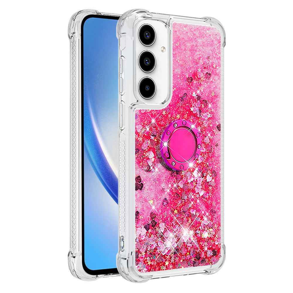 For Samsung Galaxy A57 5G TPU Case with Kickstand Quicksand Shockproof Cover - Pink / Hearts