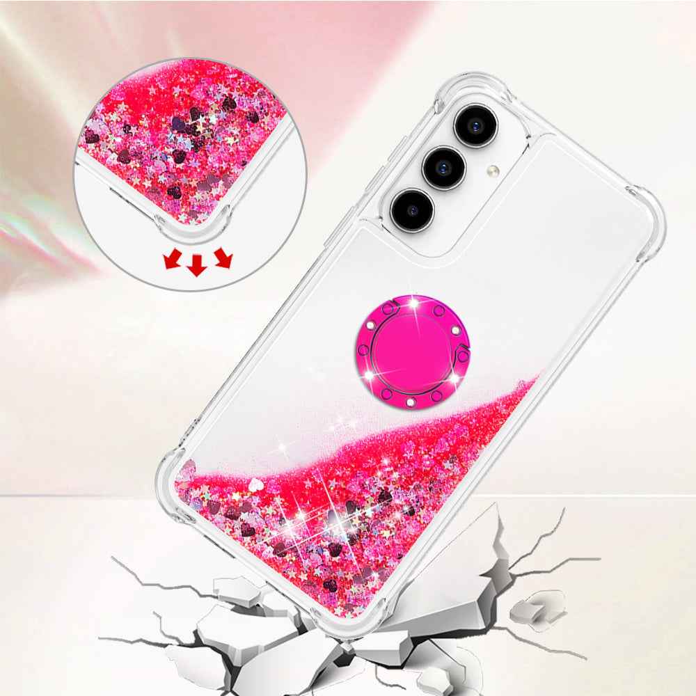 For Samsung Galaxy A57 5G TPU Case with Kickstand Quicksand Shockproof Cover - Pink / Hearts