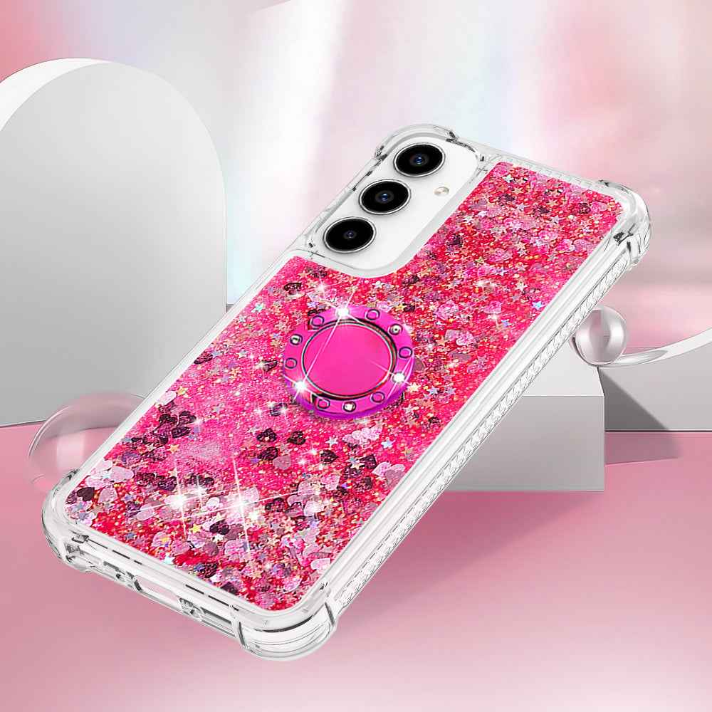 For Samsung Galaxy A57 5G TPU Case with Kickstand Quicksand Shockproof Cover - Pink / Hearts
