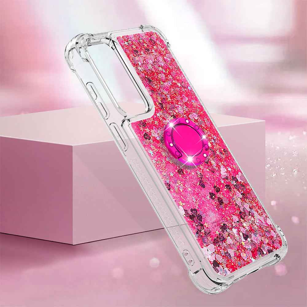 For Samsung Galaxy A57 5G TPU Case with Kickstand Quicksand Shockproof Cover - Pink / Hearts