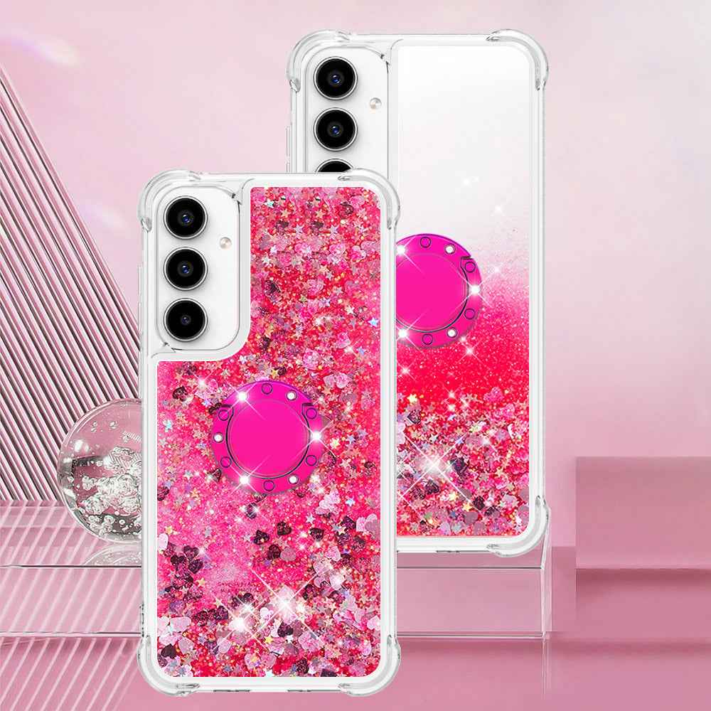 For Samsung Galaxy A57 5G TPU Case with Kickstand Quicksand Shockproof Cover - Pink / Hearts