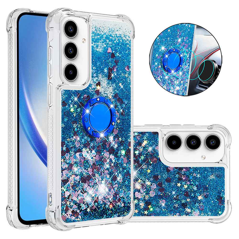 For Samsung Galaxy A57 5G TPU Case with Kickstand Quicksand Shockproof Cover - Blue / Hearts