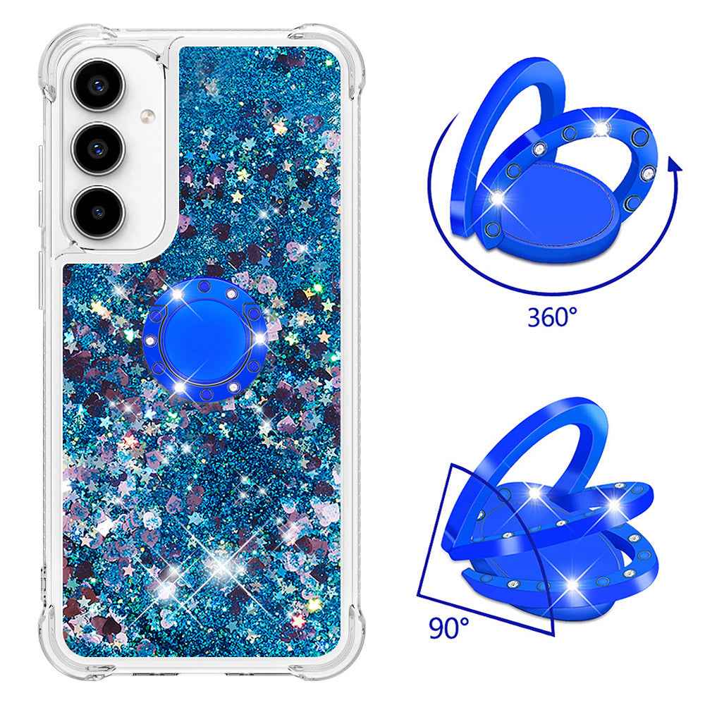 For Samsung Galaxy A57 5G TPU Case with Kickstand Quicksand Shockproof Cover - Blue / Hearts