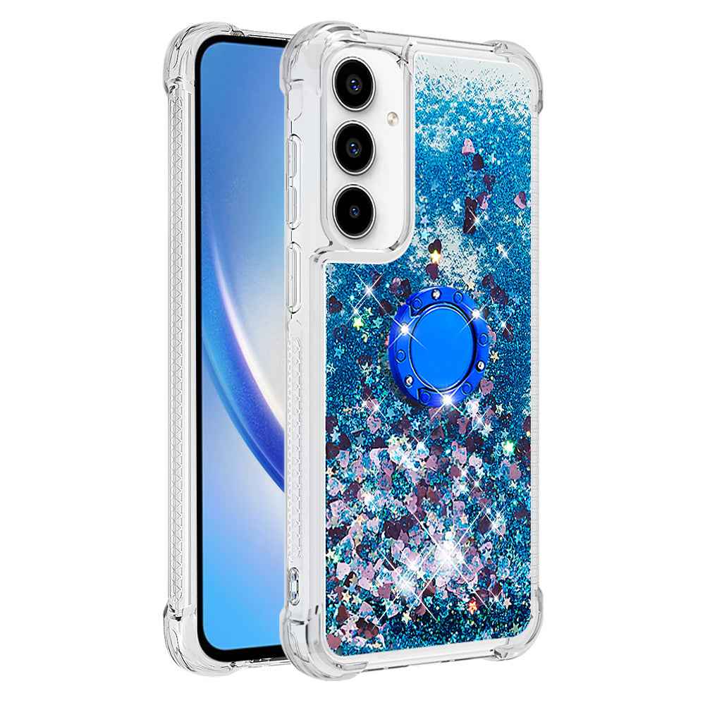 For Samsung Galaxy A57 5G TPU Case with Kickstand Quicksand Shockproof Cover - Blue / Hearts