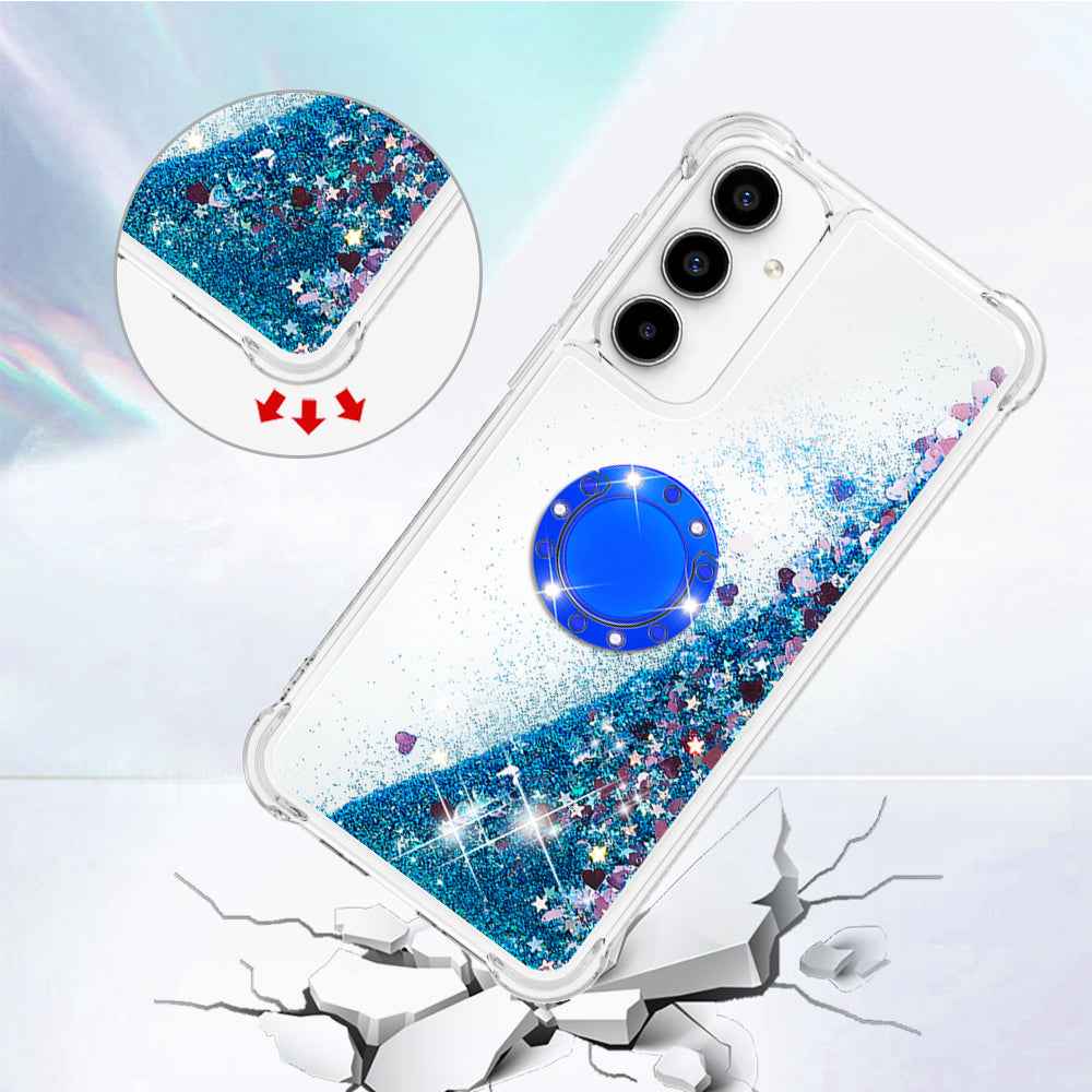 For Samsung Galaxy A57 5G TPU Case with Kickstand Quicksand Shockproof Cover - Blue / Hearts