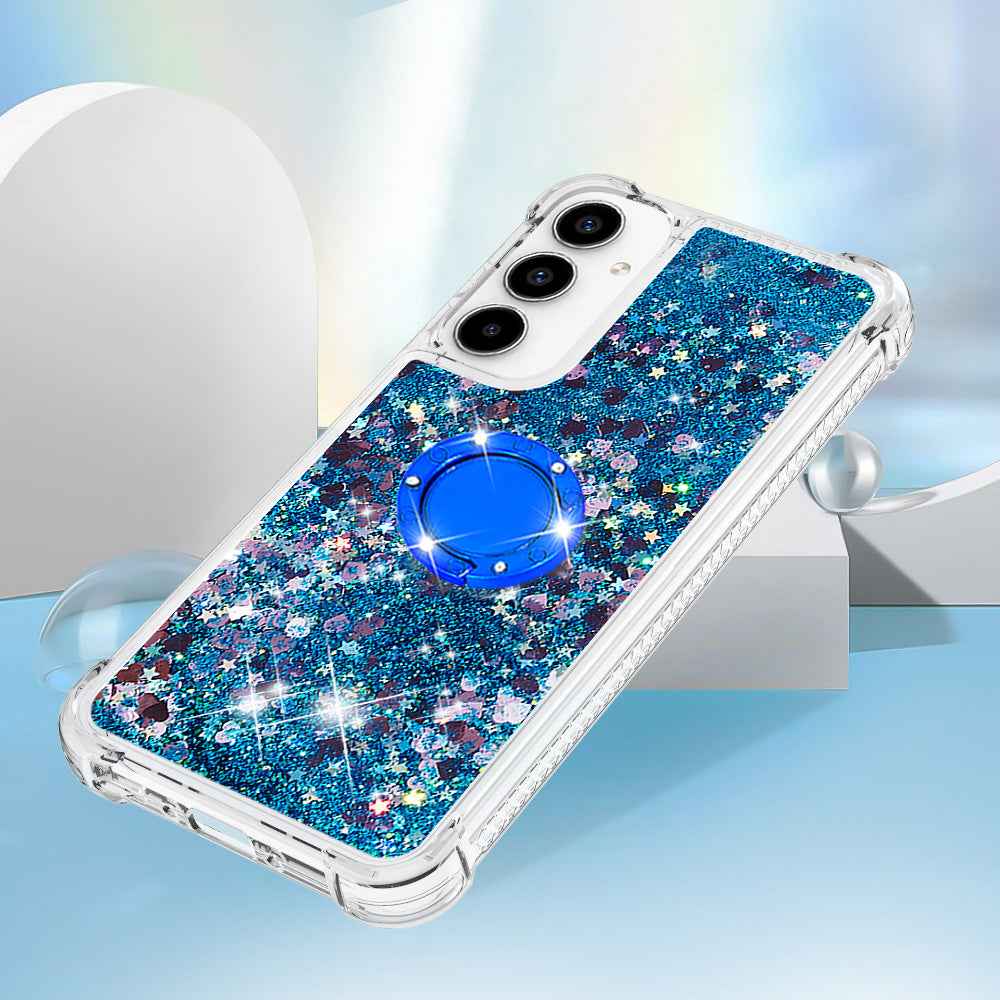 For Samsung Galaxy A57 5G TPU Case with Kickstand Quicksand Shockproof Cover - Blue / Hearts