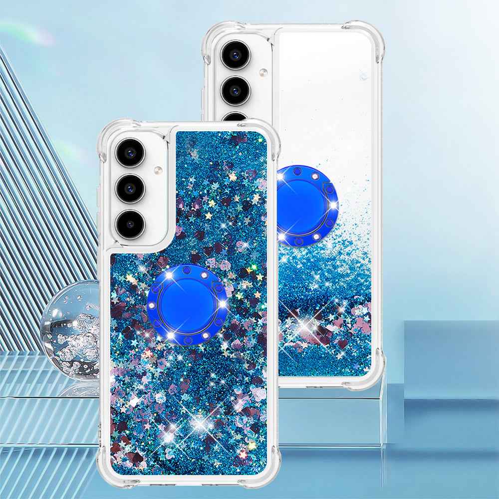 For Samsung Galaxy A57 5G TPU Case with Kickstand Quicksand Shockproof Cover - Blue / Hearts