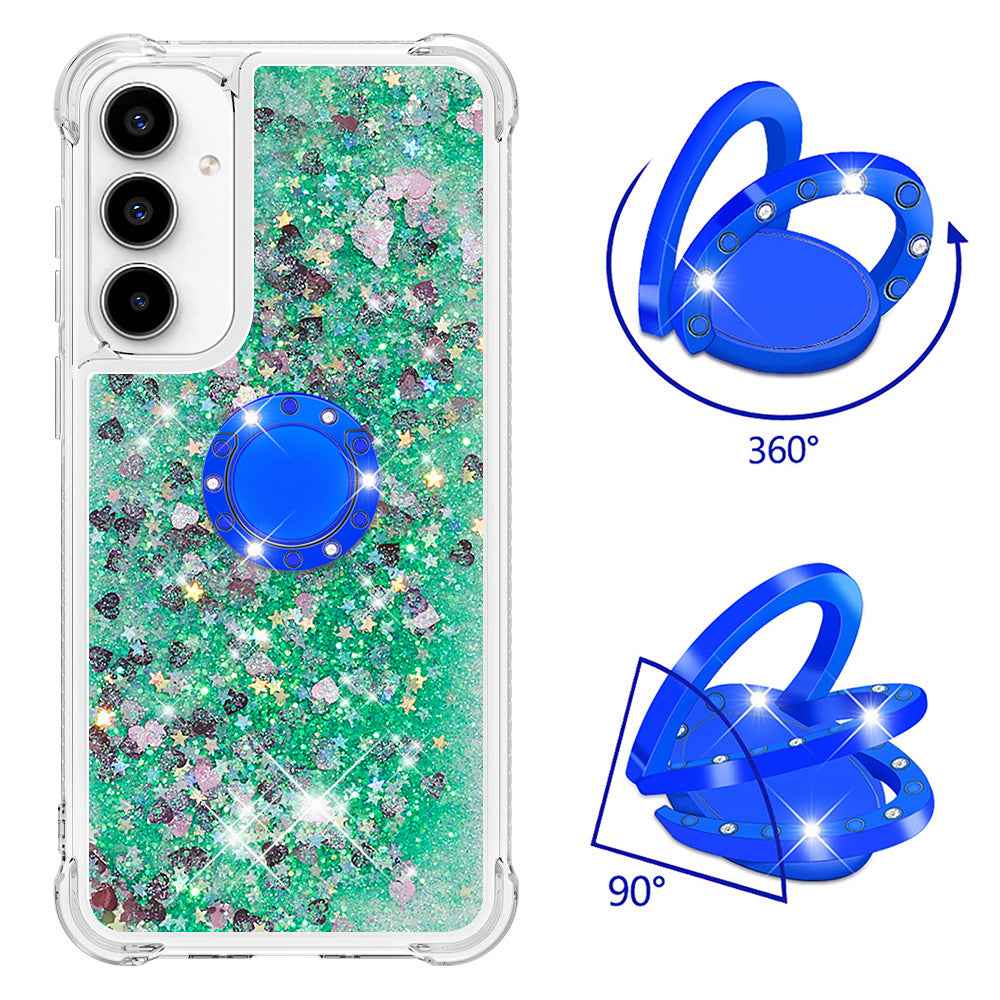 For Samsung Galaxy A57 5G TPU Case with Kickstand Quicksand Shockproof Cover - Green / Hearts