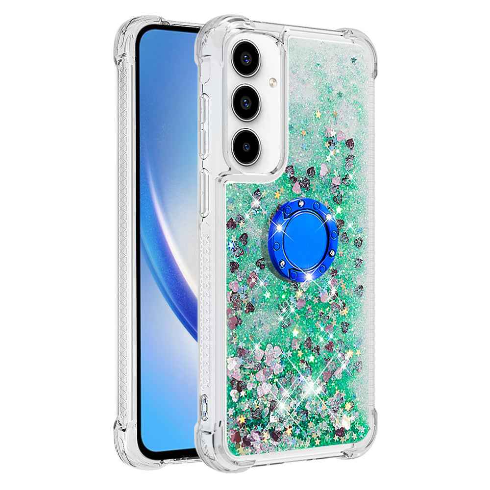 For Samsung Galaxy A57 5G TPU Case with Kickstand Quicksand Shockproof Cover - Green / Hearts