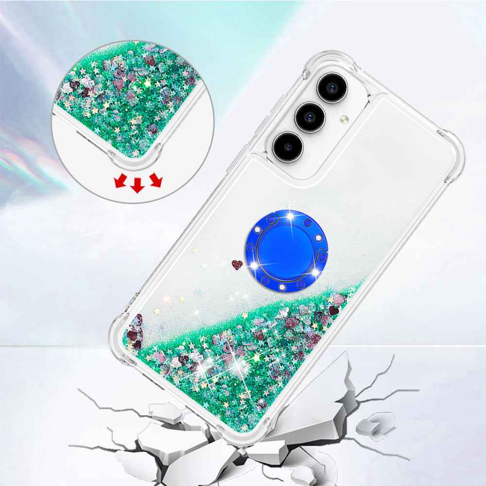 For Samsung Galaxy A57 5G TPU Case with Kickstand Quicksand Shockproof Cover - Green / Hearts