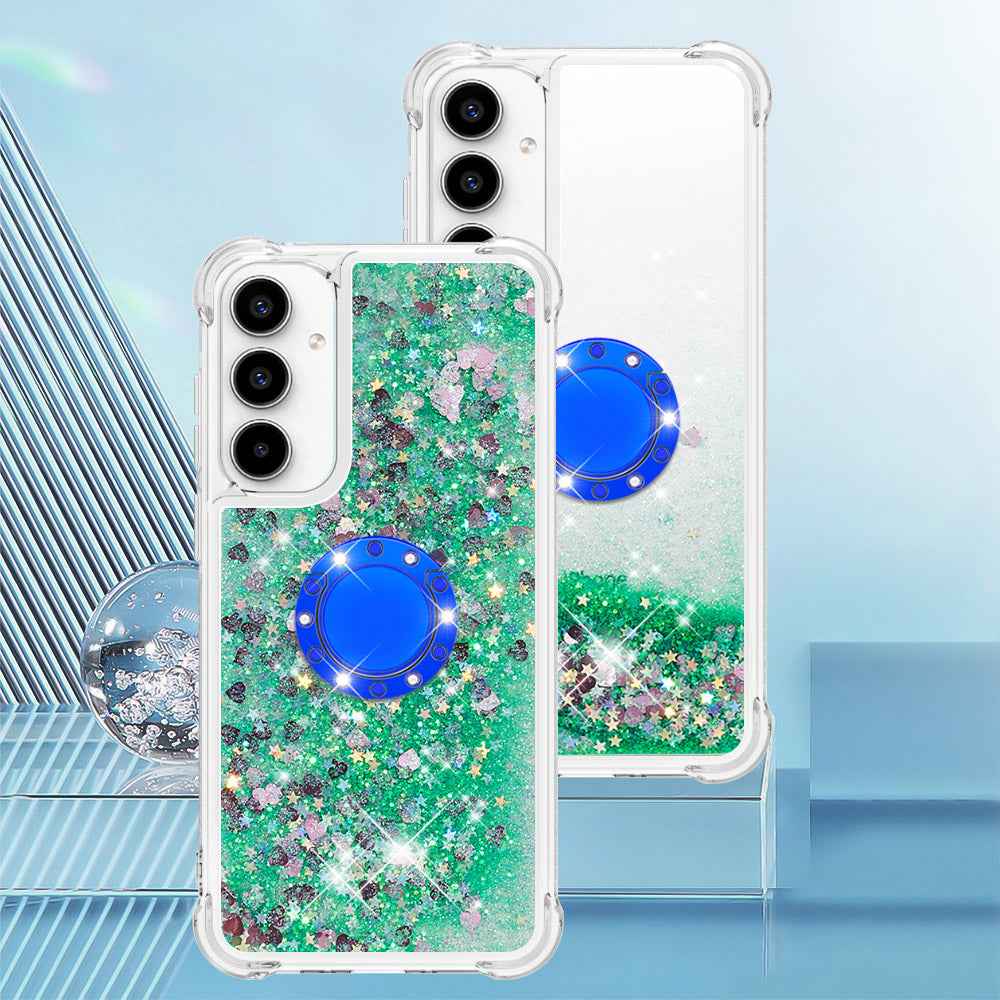 For Samsung Galaxy A57 5G TPU Case with Kickstand Quicksand Shockproof Cover - Green / Hearts