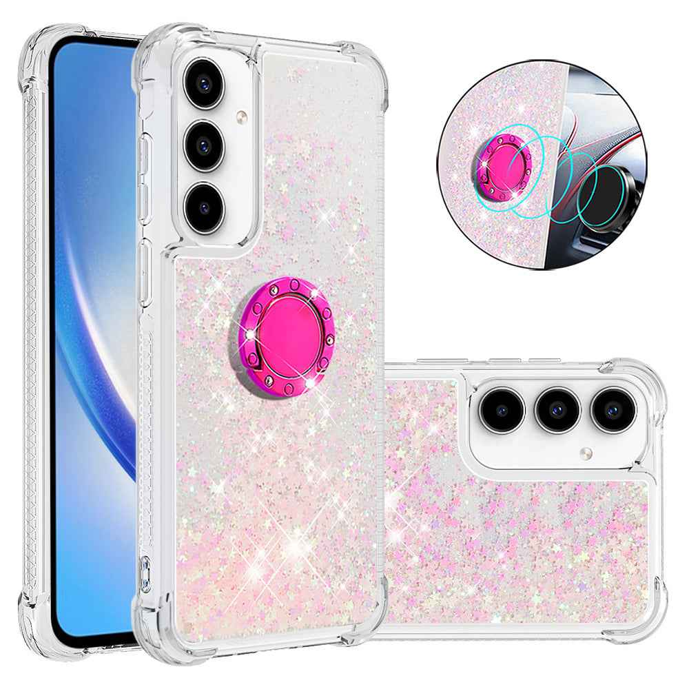 For Samsung Galaxy A57 5G TPU Case with Kickstand Quicksand Shockproof Cover - Pink / Pentagram