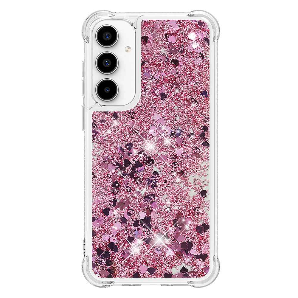 For Samsung Galaxy A57 5G TPU Case Glitter Quicksand Shockproof Phone Back Cover - Rose Gold / Hearts