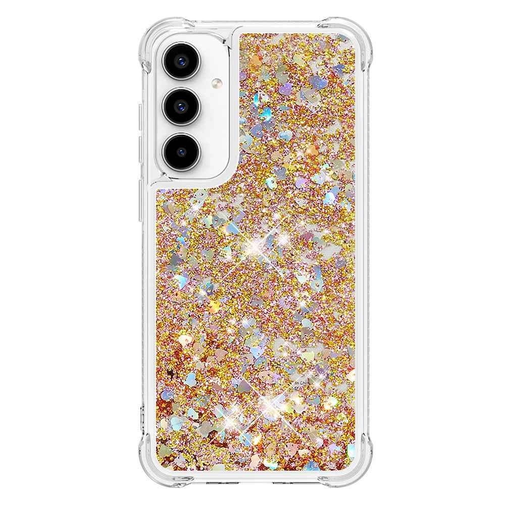 For Samsung Galaxy A57 5G TPU Case Glitter Quicksand Shockproof Phone Back Cover - Gold / Hearts