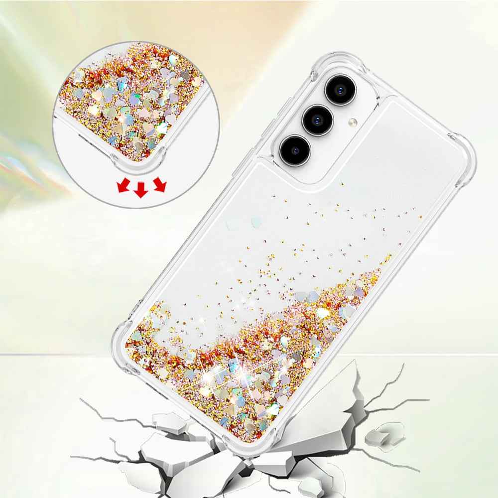 For Samsung Galaxy A57 5G TPU Case Glitter Quicksand Shockproof Phone Back Cover - Gold / Hearts