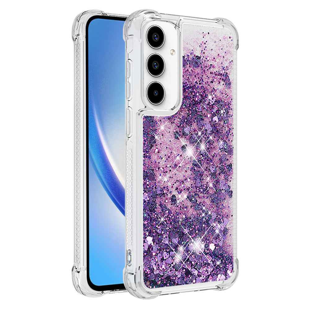 For Samsung Galaxy A57 5G TPU Case Glitter Quicksand Shockproof Phone Back Cover - Dark Purple / Hearts