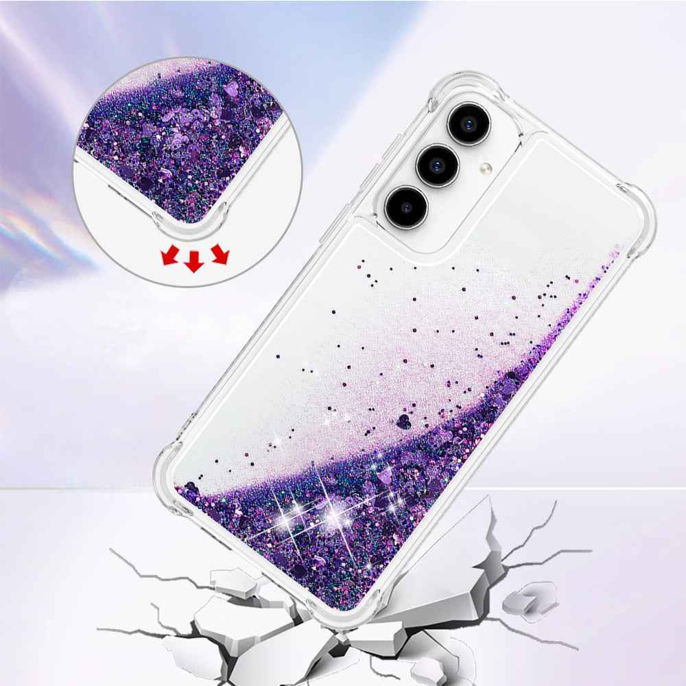 For Samsung Galaxy A57 5G TPU Case Glitter Quicksand Shockproof Phone Back Cover - Dark Purple / Hearts