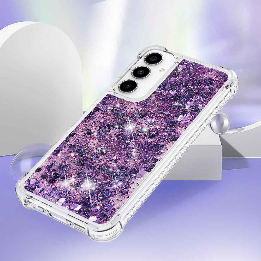For Samsung Galaxy A57 5G TPU Case Glitter Quicksand Shockproof Phone Back Cover - Dark Purple / Hearts