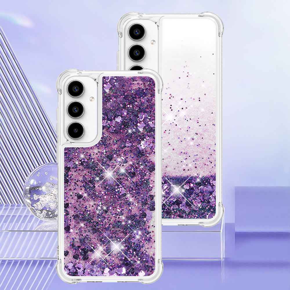 For Samsung Galaxy A57 5G TPU Case Glitter Quicksand Shockproof Phone Back Cover - Dark Purple / Hearts