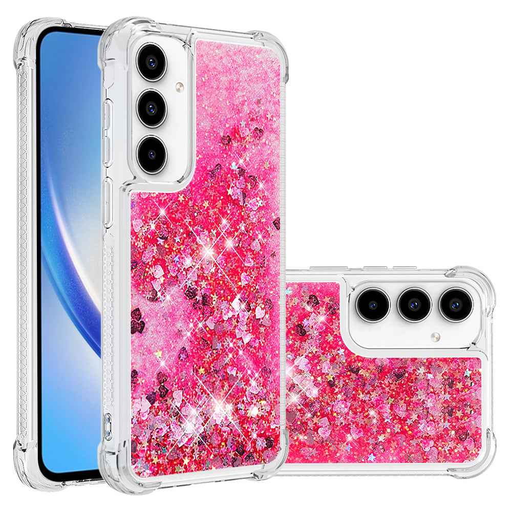 For Samsung Galaxy A57 5G TPU Case Glitter Quicksand Shockproof Phone Back Cover - Pink / Hearts