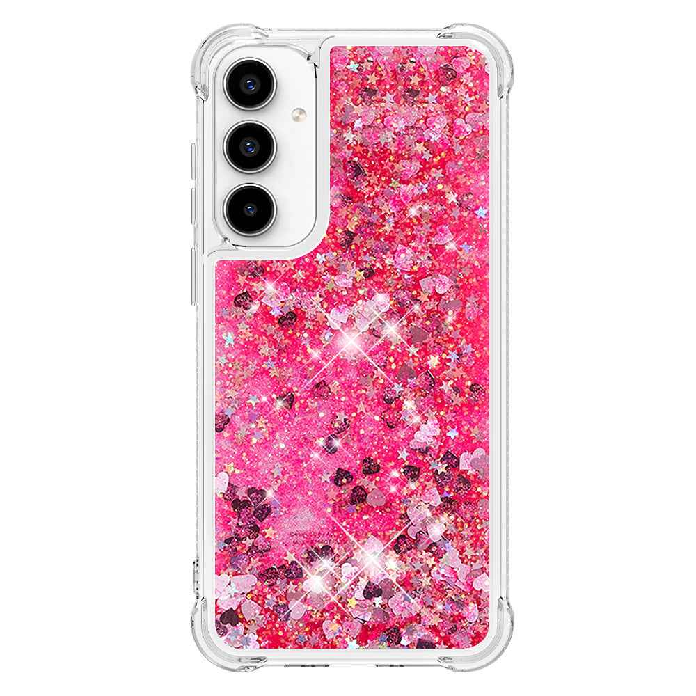 For Samsung Galaxy A57 5G TPU Case Glitter Quicksand Shockproof Phone Back Cover - Pink / Hearts