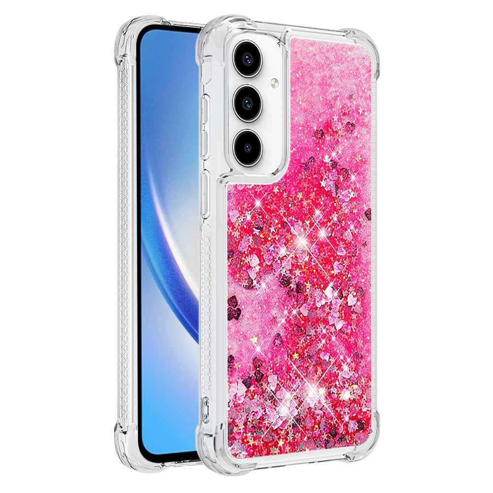 For Samsung Galaxy A57 5G TPU Case Glitter Quicksand Shockproof Phone Back Cover - Pink / Hearts