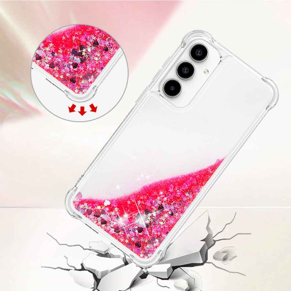 For Samsung Galaxy A57 5G TPU Case Glitter Quicksand Shockproof Phone Back Cover - Pink / Hearts