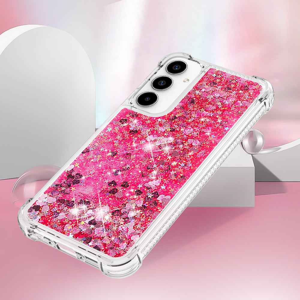 For Samsung Galaxy A57 5G TPU Case Glitter Quicksand Shockproof Phone Back Cover - Pink / Hearts