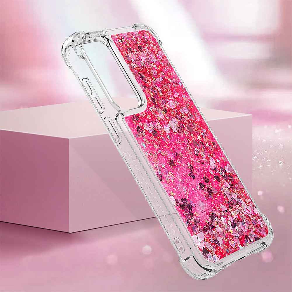 For Samsung Galaxy A57 5G TPU Case Glitter Quicksand Shockproof Phone Back Cover - Pink / Hearts