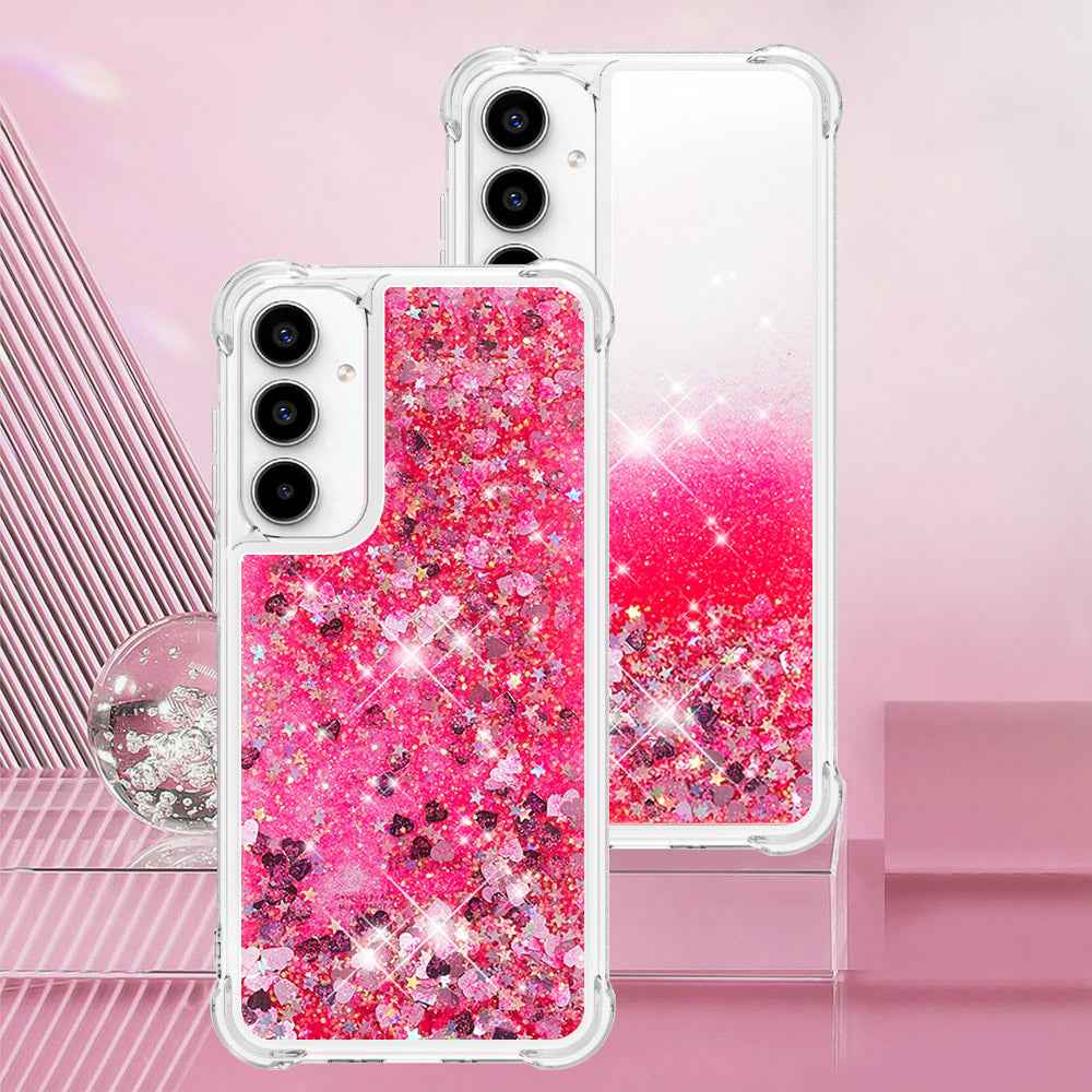 For Samsung Galaxy A57 5G TPU Case Glitter Quicksand Shockproof Phone Back Cover - Pink / Hearts