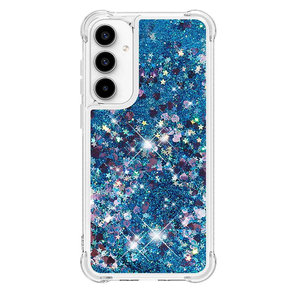 For Samsung Galaxy A57 5G TPU Case Glitter Quicksand Shockproof Phone Back Cover - Blue / Hearts