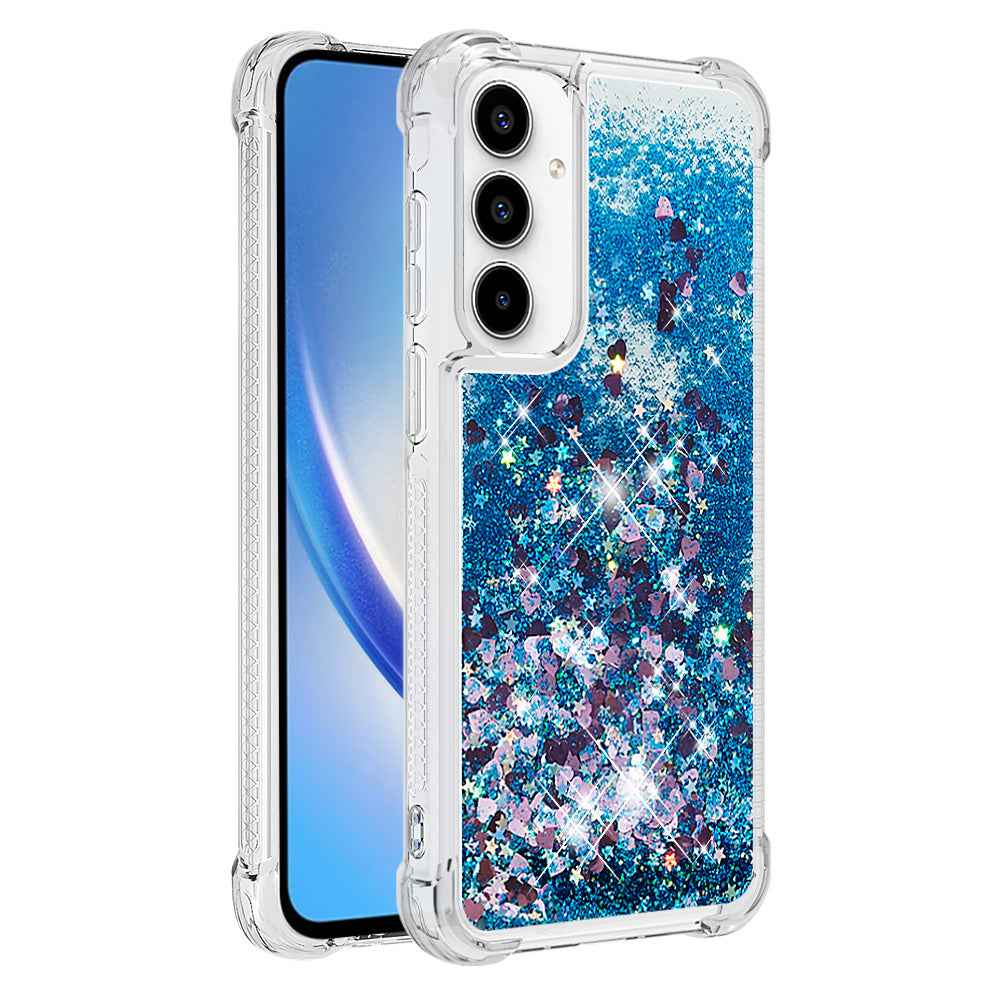 For Samsung Galaxy A57 5G TPU Case Glitter Quicksand Shockproof Phone Back Cover - Blue / Hearts