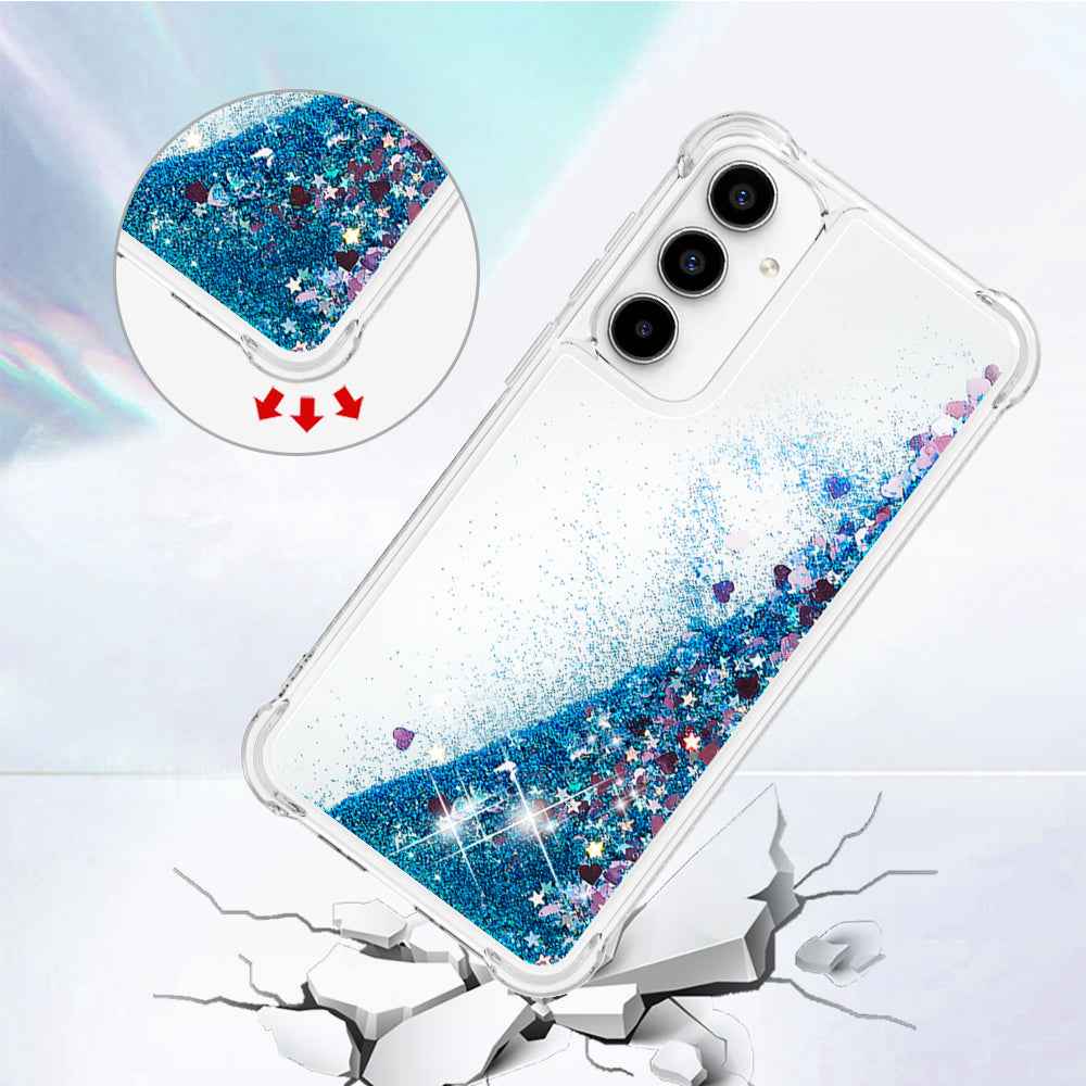 For Samsung Galaxy A57 5G TPU Case Glitter Quicksand Shockproof Phone Back Cover - Blue / Hearts