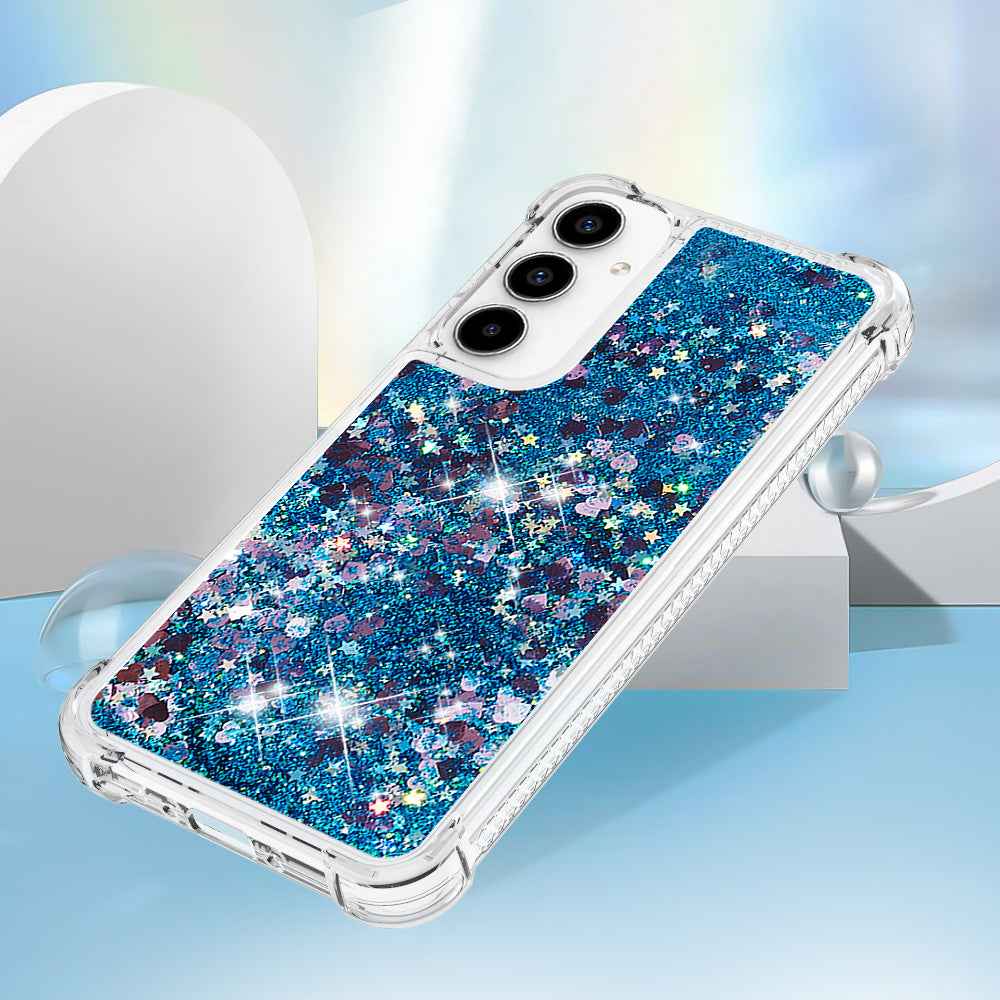 For Samsung Galaxy A57 5G TPU Case Glitter Quicksand Shockproof Phone Back Cover - Blue / Hearts