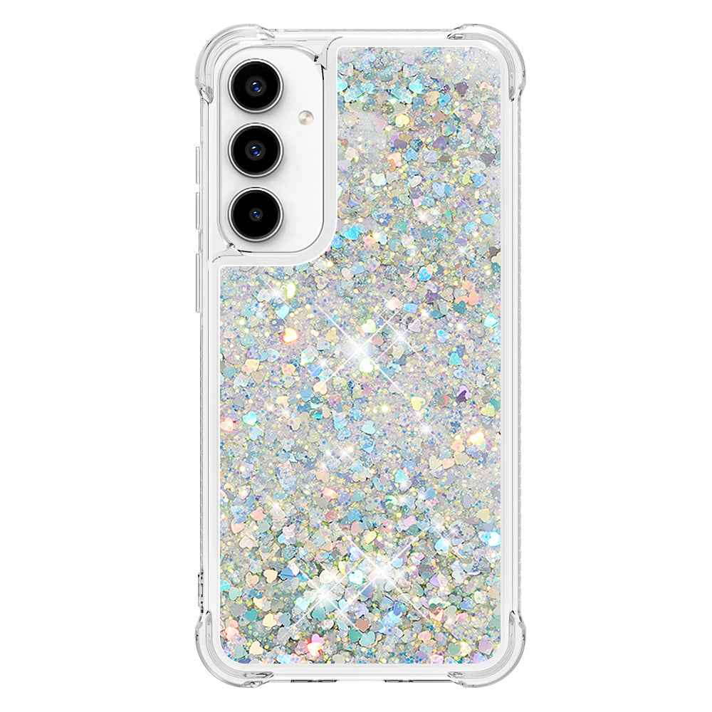 For Samsung Galaxy A57 5G TPU Case Glitter Quicksand Shockproof Phone Back Cover - Silver / Hearts