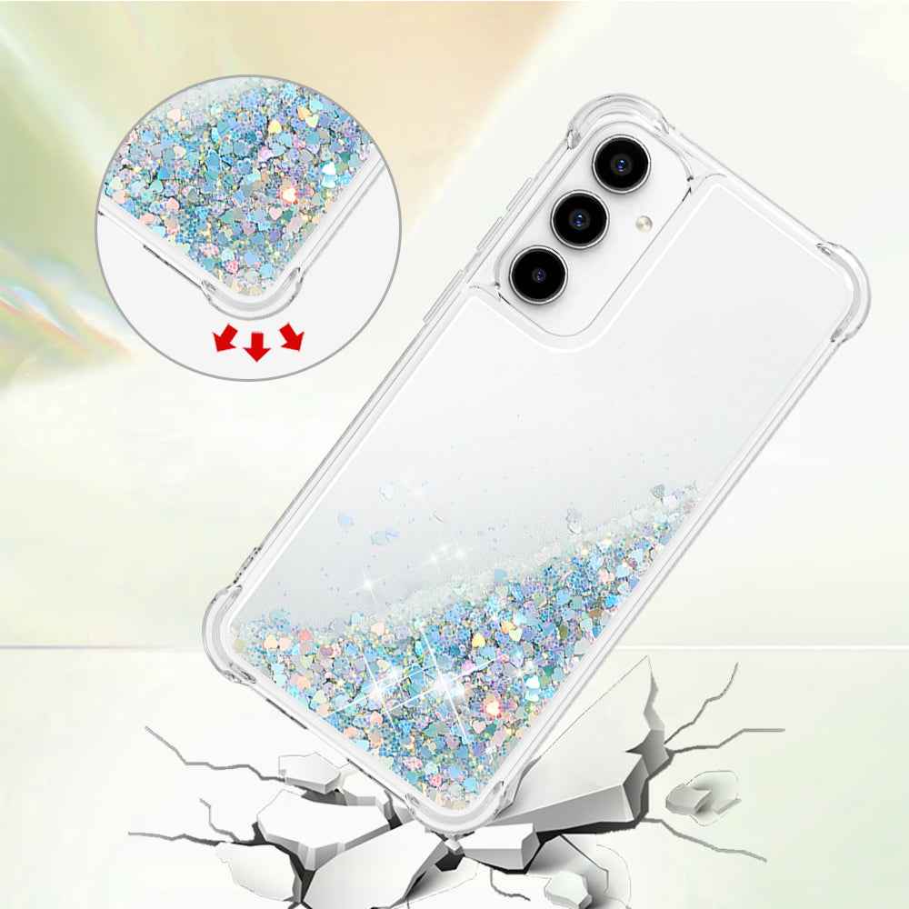 For Samsung Galaxy A57 5G TPU Case Glitter Quicksand Shockproof Phone Back Cover - Silver / Hearts