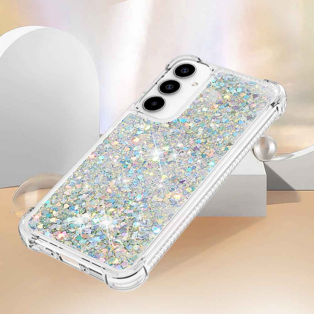 For Samsung Galaxy A57 5G TPU Case Glitter Quicksand Shockproof Phone Back Cover - Silver / Hearts