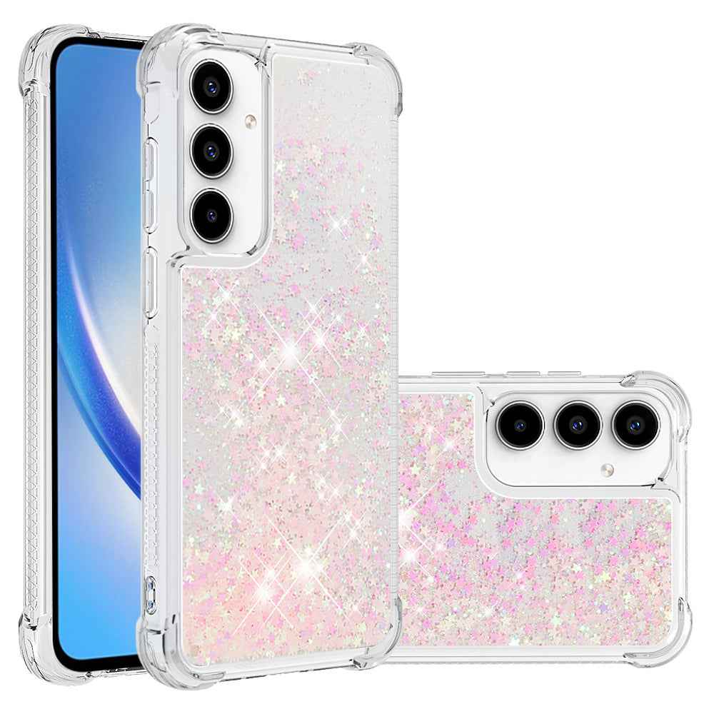 For Samsung Galaxy A57 5G TPU Case Glitter Quicksand Shockproof Phone Back Cover - Pink / Pentagrams